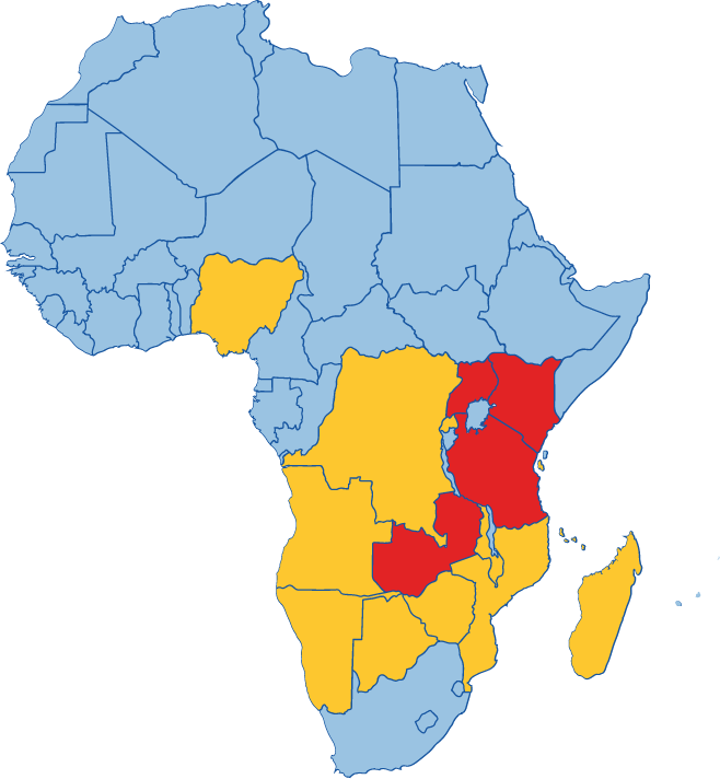 Africa map with Sub Sahara region highlighted